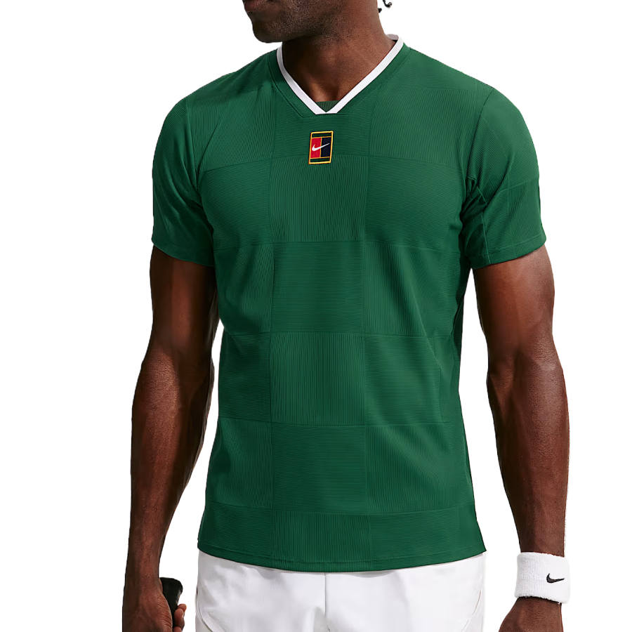 Nike Nike Court Slam Tennis Tops Men's Canyon Green/White V Neck Moderate