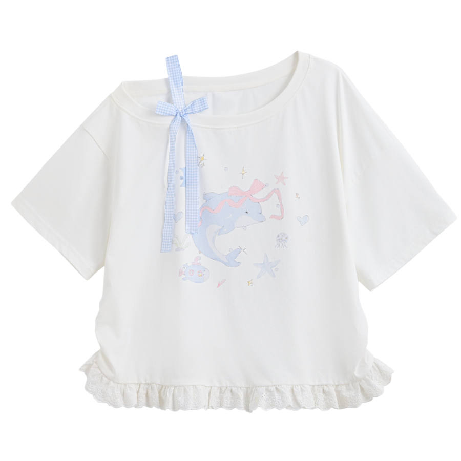 SNBL SNBL T Shirts Women's White Asymmetrical Collar Moderate
