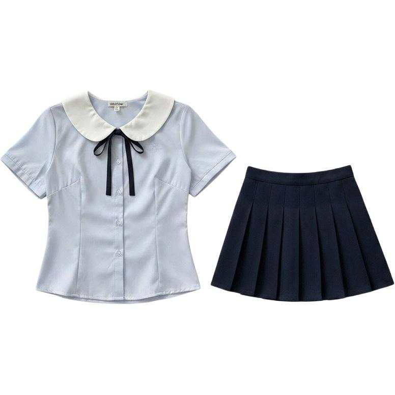 CHARM GLOW Two Piece Skirt Sets Women's Polo Collar Moderate Short Skirt