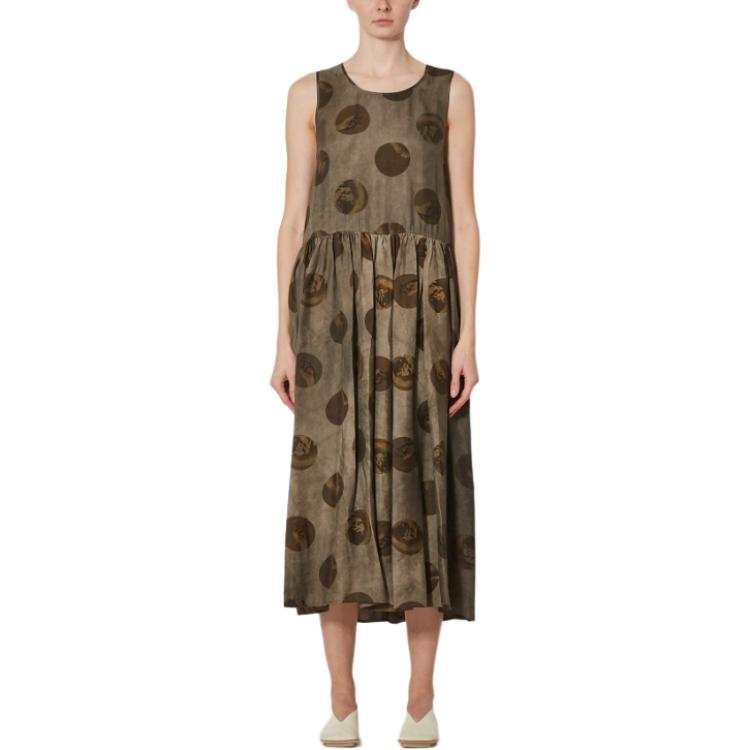 UMA WANG Sleeveless Dresses Women's Gray/Brown Crew Neck Moderate Long Skirt