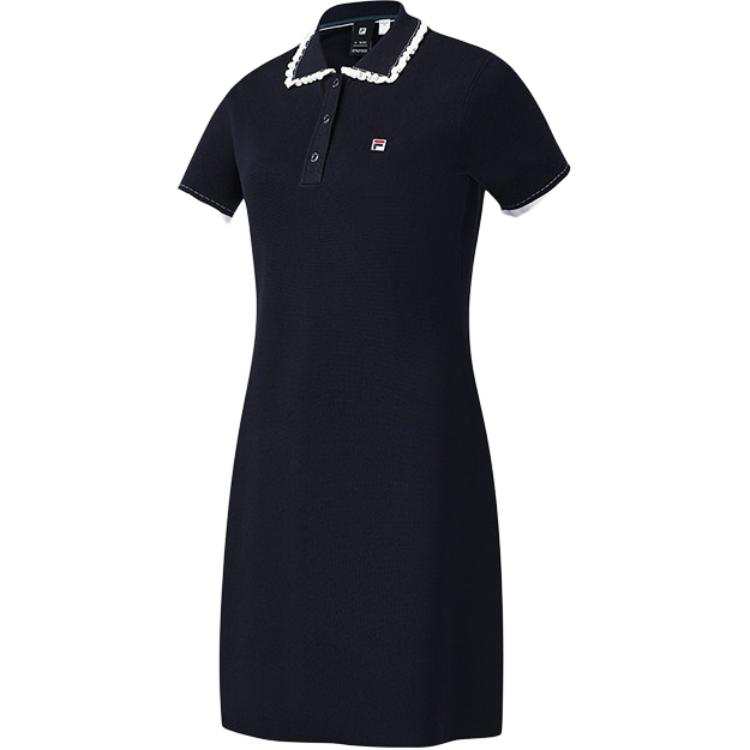 FILA Short Sleeved Dresses Women's Polo Collar Moderate Midi Skirt