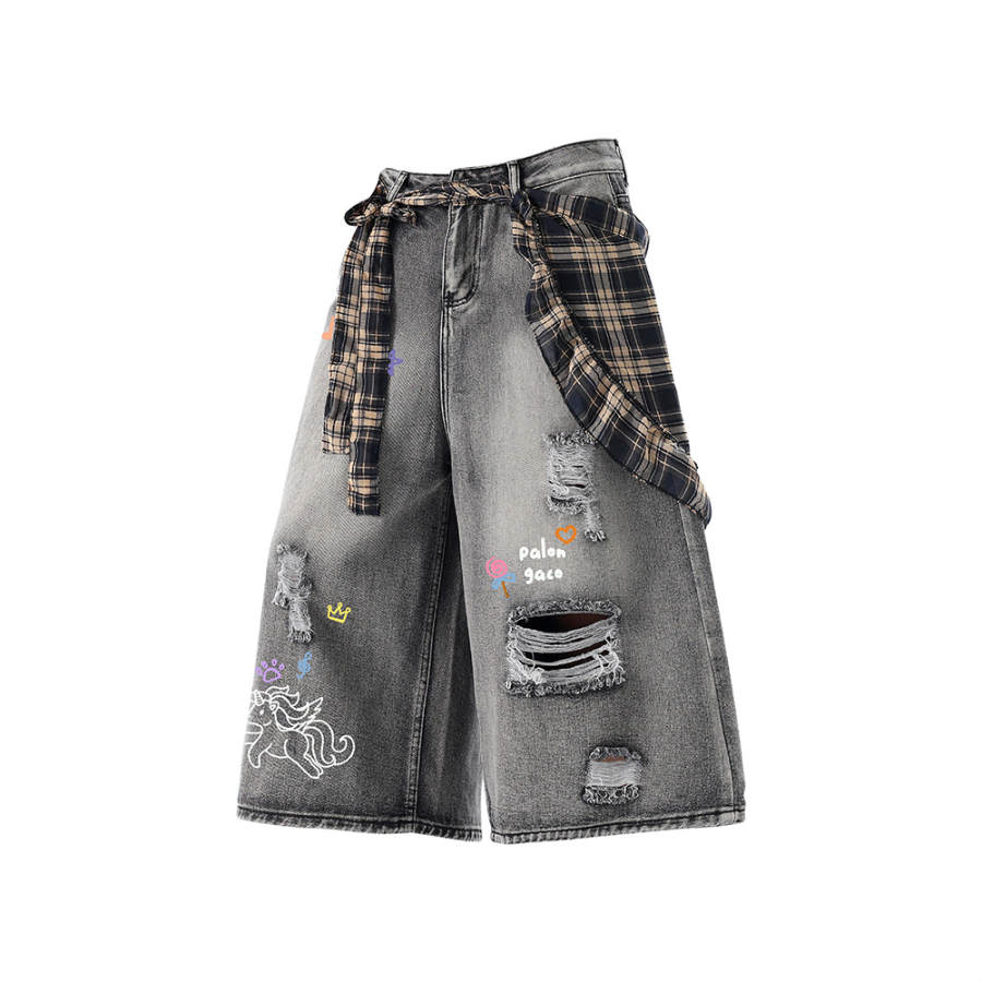 PAL ONGACO Denim Shorts Unisex Image Color Moderate Straight Fit Pants
