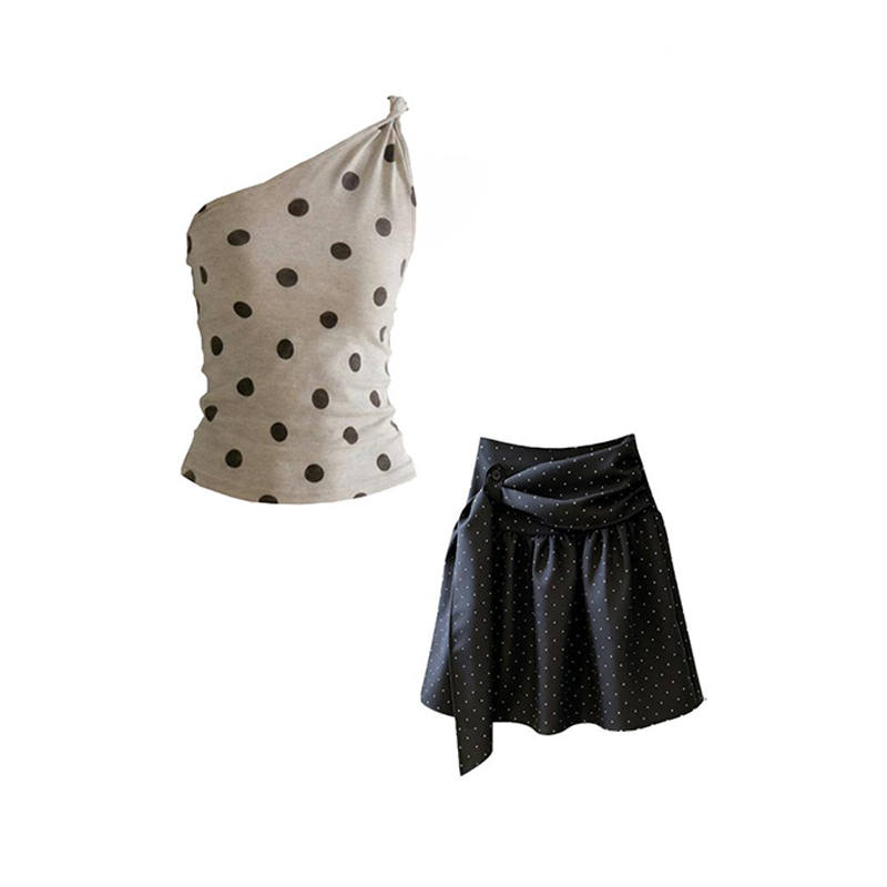 MARIE·COCO Two Piece Skirt Sets Women's Asymmetrical Collar Moderate Short Skirt