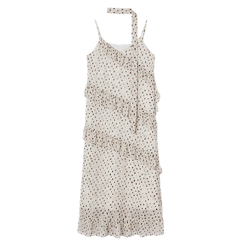 XIANGYING Sleeveless Dresses Women's Beige Coffee Camisole Thin Midi Skirt