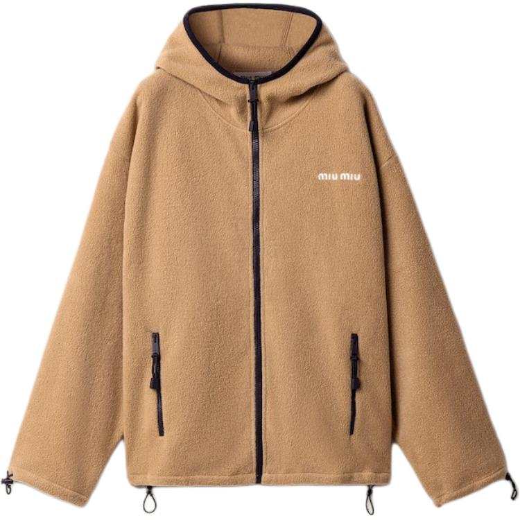 MIU MIU Sweatshirts Women's Camel Brown Hooded Non Detachable Moderate Straight Fit