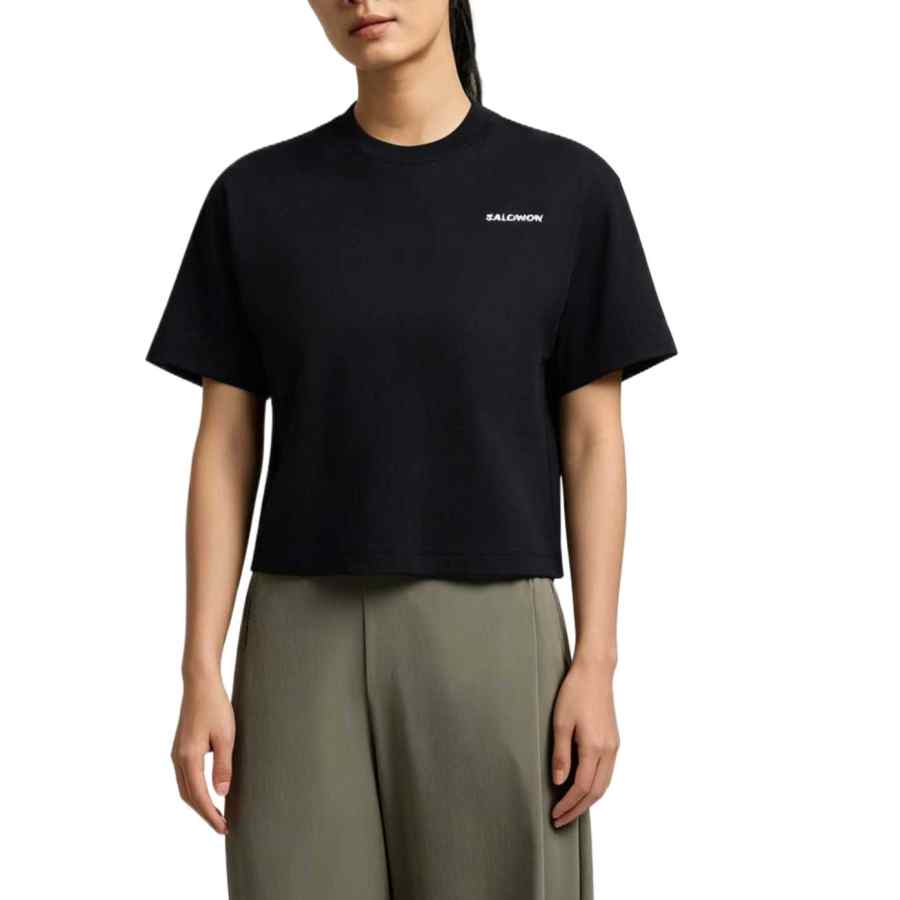 SALOMON T Shirts Women's Pitch Black Crew Neck Moderate
