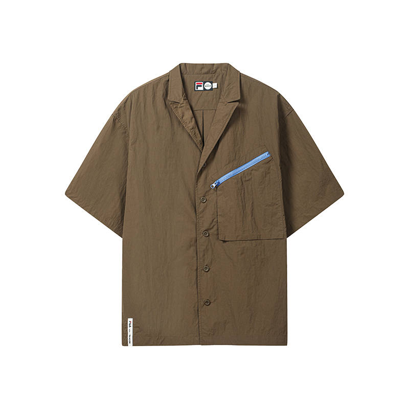 FILA Shirts Men's Chestnut Brown Suit Collar Moderate Straight Fit