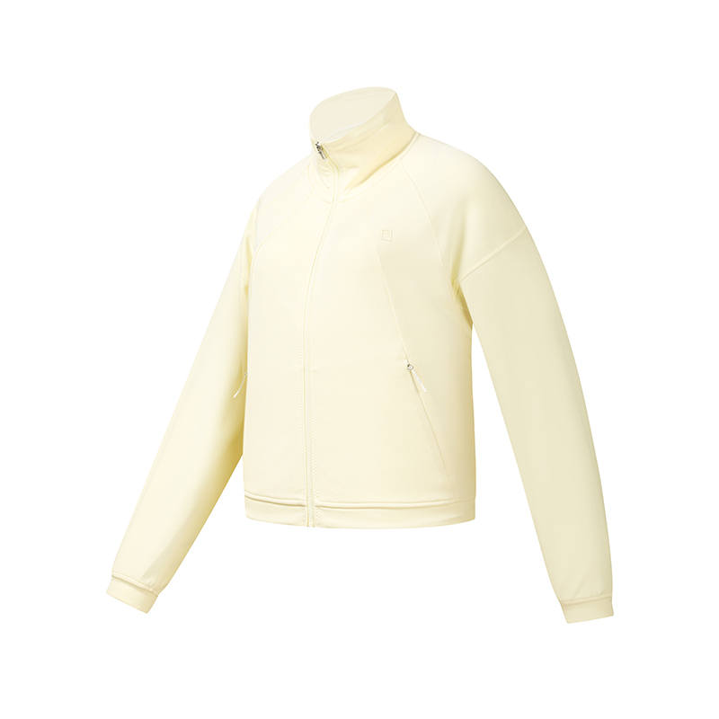 FILA Fitness Jackets Women's Pear Blossom Yellow Stand Collar Moderate Straight Fit
