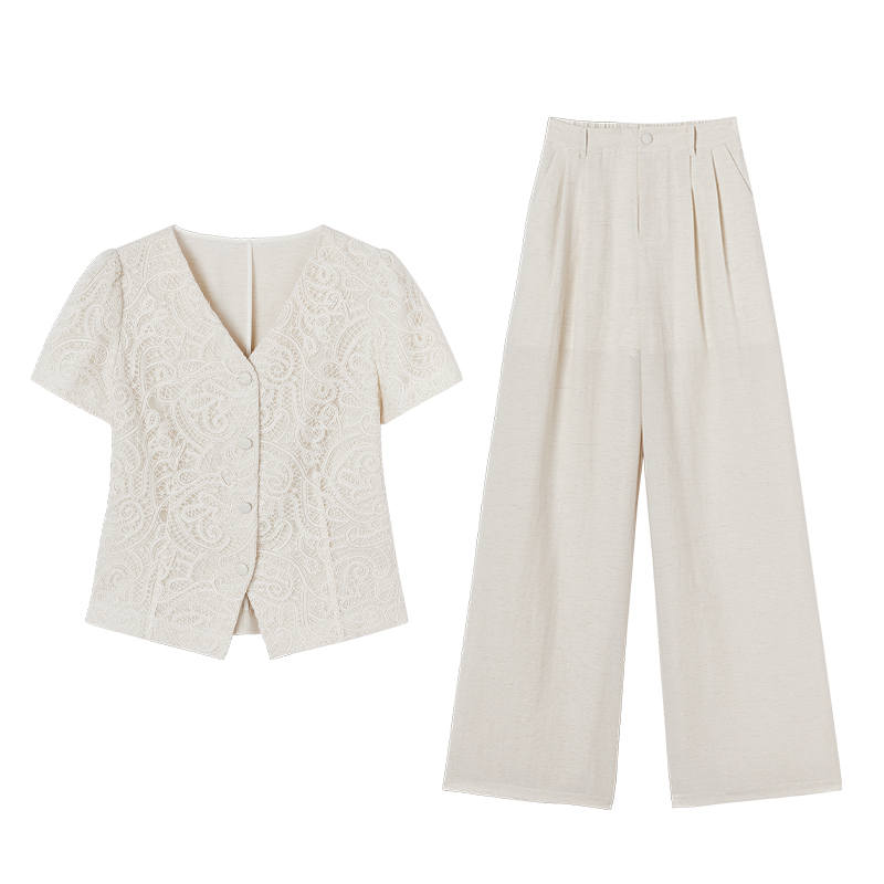 XIANGYING Casual Suits Women's Ecru V Neck Moderate