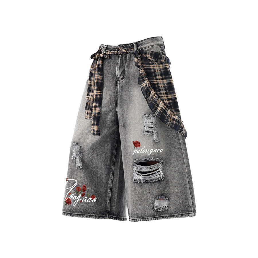 PAL ONGACO Denim Shorts Unisex Image Color Moderate Straight Fit Pants