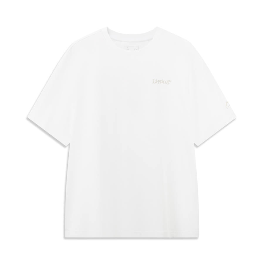 Li-Ning Li Ning Sports Life Collection T Shirts Unisex White Crew Neck Moderate Straight Fit