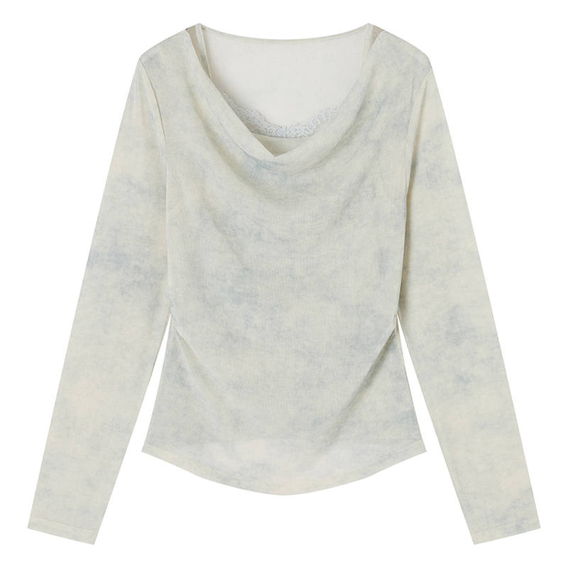 XIANGYING T Shirts Women's Blue Draped Neckline Thin