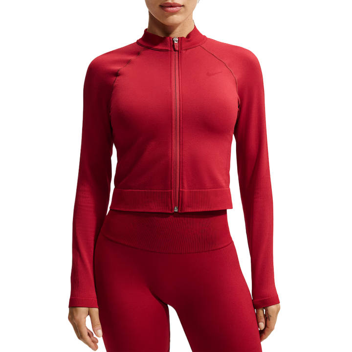 Nike Nike Pro Fitness Clothing Women's Durable Red Stand Collar Moderate Straight Fit