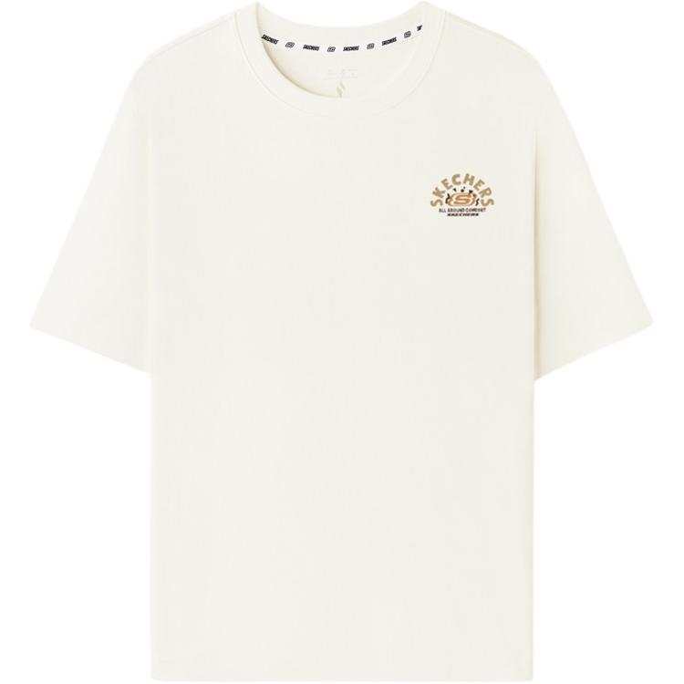 Skechers T Shirts Unisex Ecru Crew Neck Moderate Straight Fit