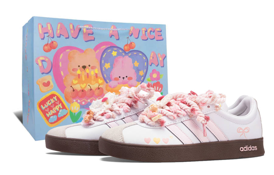 Adidas Adidas Vl Court Classic Skateboard Shoes Women's Low Top White Brown Pink Color Block