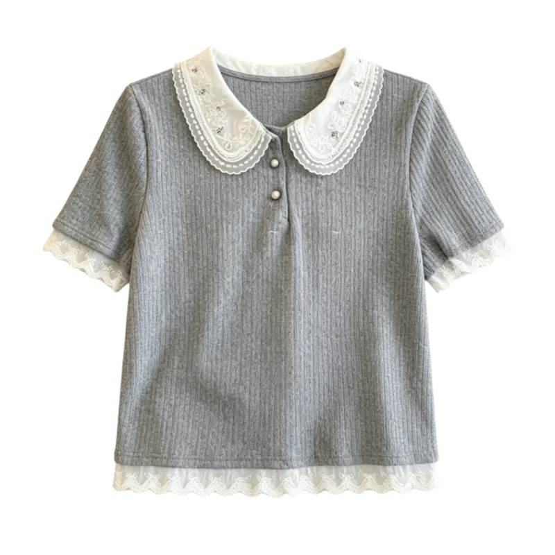 CPAURA Knitwear Women's Gray Peter Pan Collar Moderate A Line