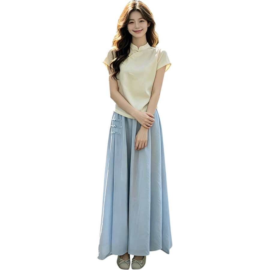 JBBCN Two Piece Skirt Sets Women's Cheongsam Collar Thin Long Skirt