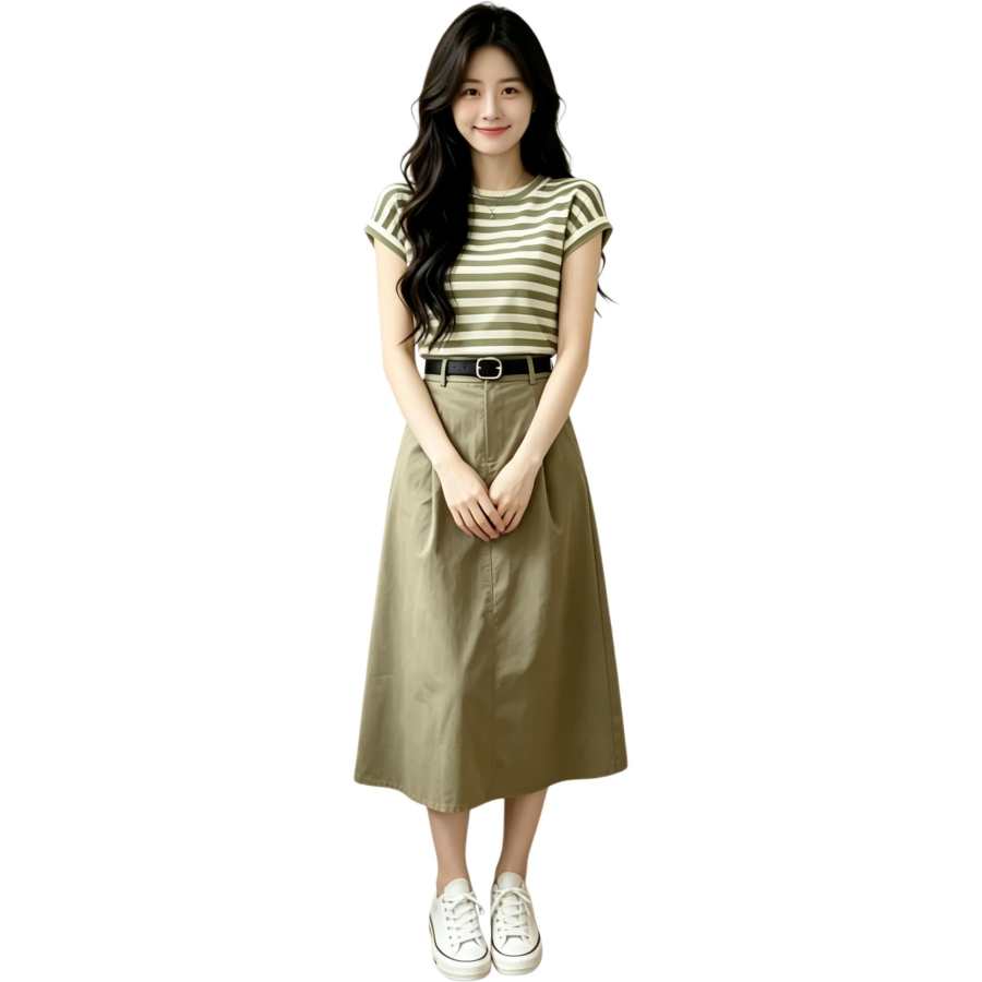 JBBCN Two Piece Skirt Sets Women's Crew Neck Thin Midi Skirt