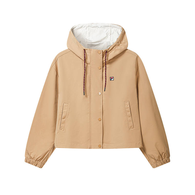 FILA Heritage Jackets Women's Denim Khaki Hooded Non Detachable Moderate Straight Fit
