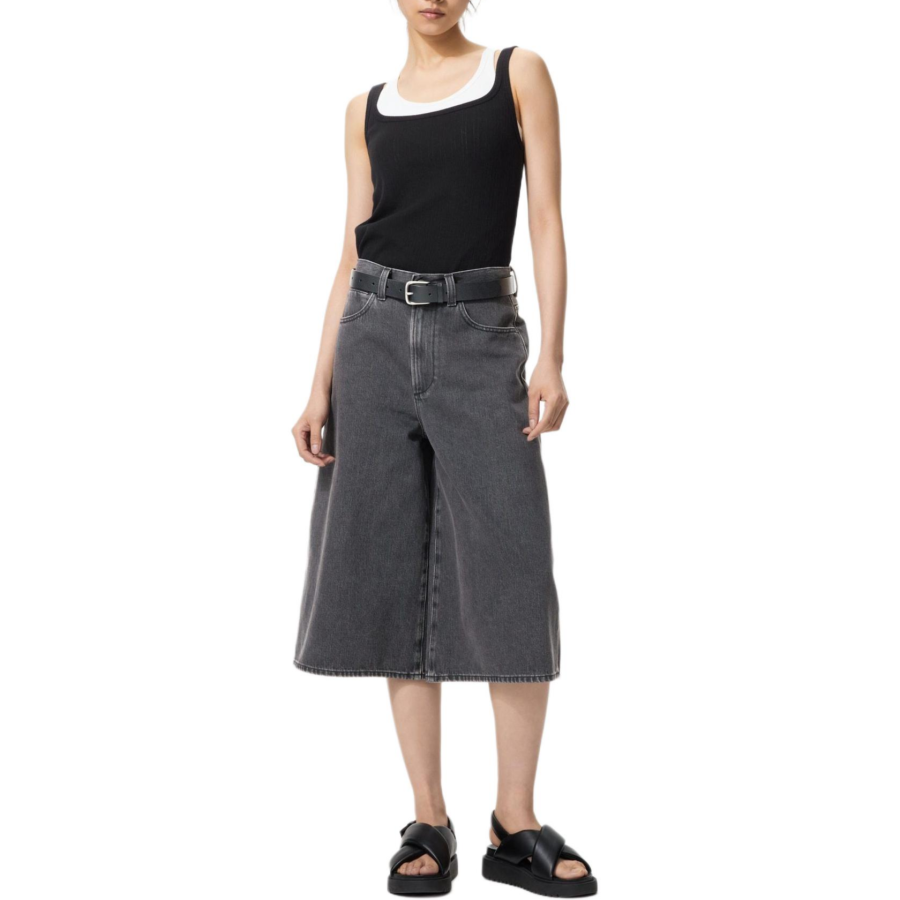 UNIQLO Denim Shorts Unisex 08 Dark Gray Moderate Wide Leg Pants