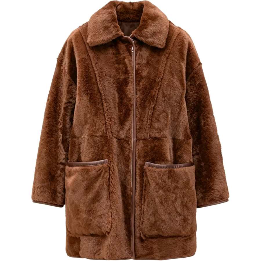 MaxMara MaxMara Leather Jackets Women's Dark Brown Lapel Moderate Straight Fit