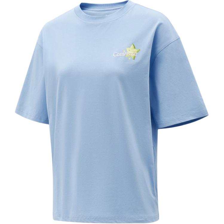 Converse T Shirts Women's Light Blue Crew Neck Moderate