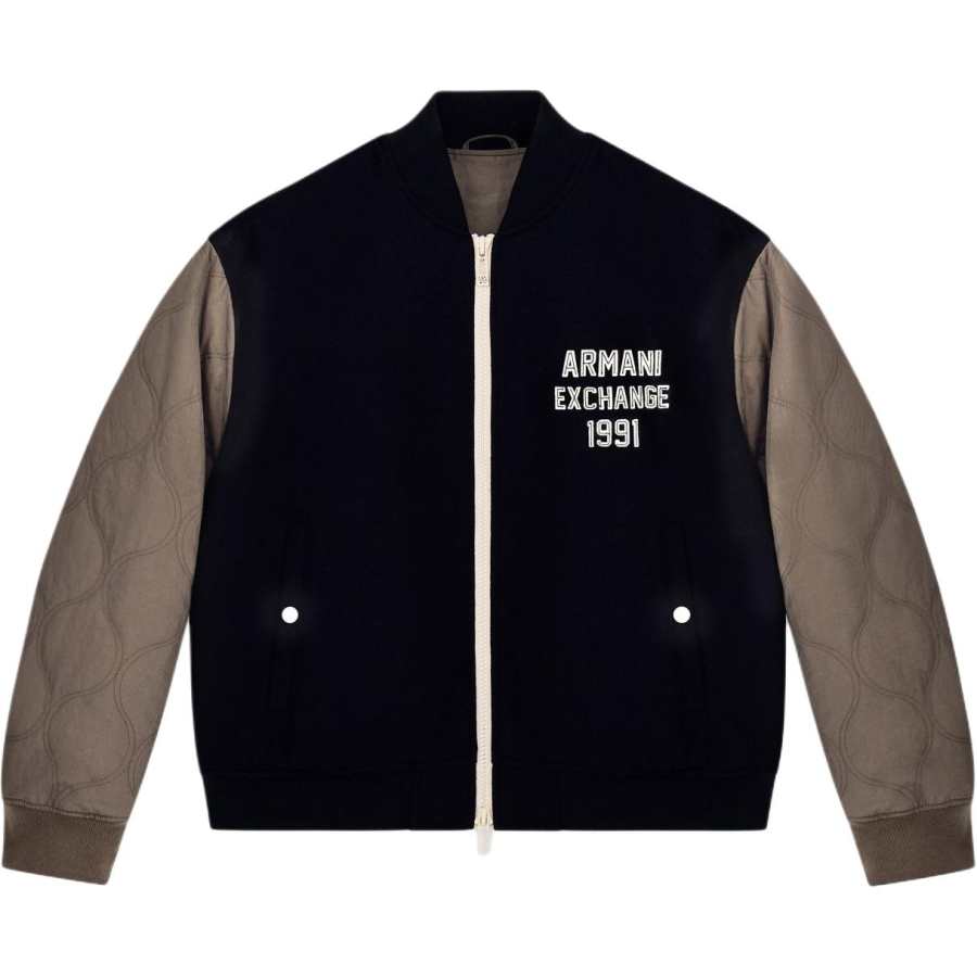 ARMANI EXCHANGE Puffer Jackets Men's Marine Blue Baseball Collar Moderate Straight Fit