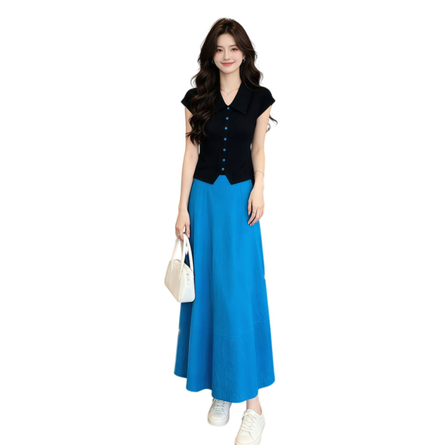 JBBCN Two Piece Skirt Sets Women's Lapel Thin Long Skirt