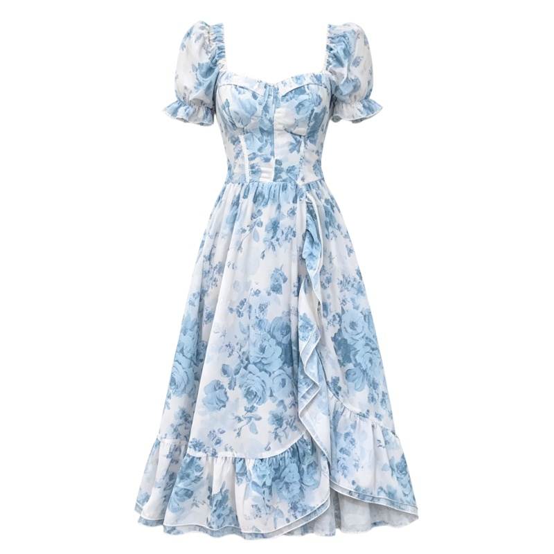 CPAURA Short Sleeved Dresses Women's Image Color Moderate Long Skirt A Line Skirt