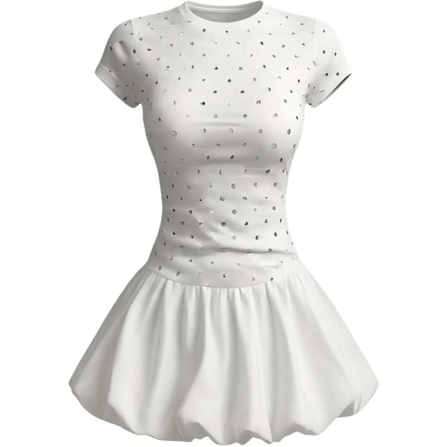 CHARM GLOW Two Piece Skirt Sets Women's Crew Neck Thin Short Skirt