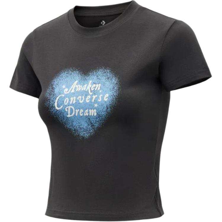 Converse T Shirts Women's Black/Blue/White Crew Neck Moderate Straight Fit