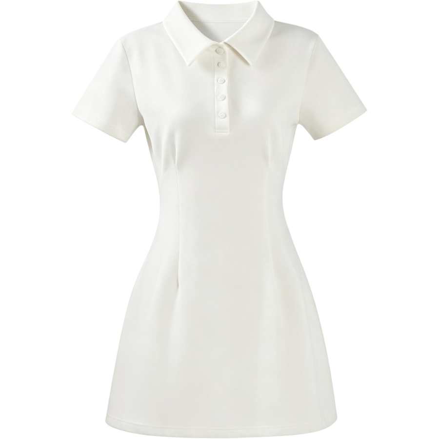 Sugarfunk Short Sleeved Dresses Women's White Polo Collar Dress Polo Collar Thin Short Skirt A Line Skirt