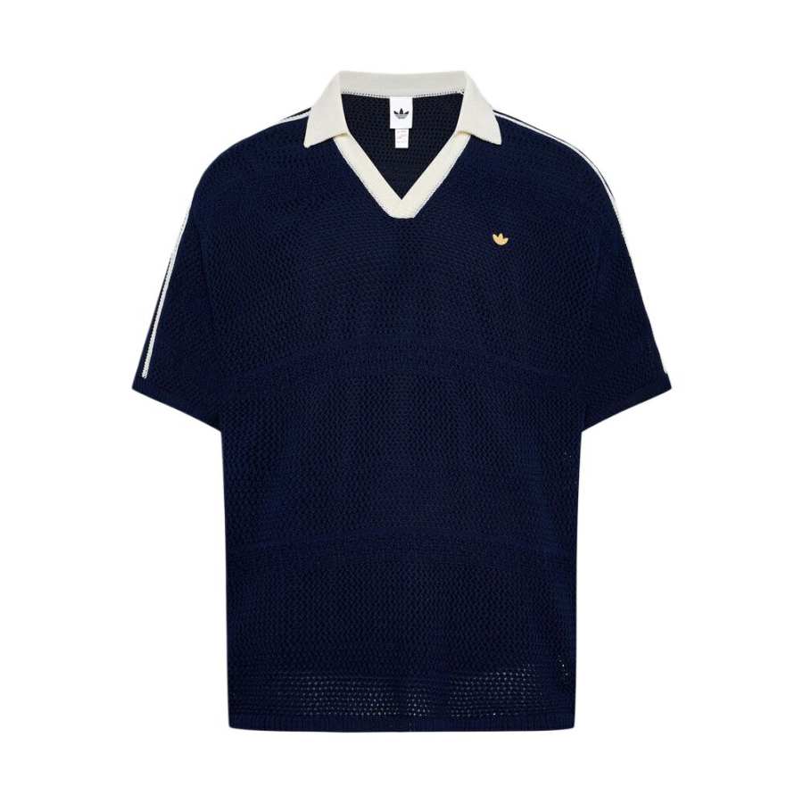 Adidas Originals Polo Shirts Unisex Navy Blue/White/Gold V Neck Moderate Other
