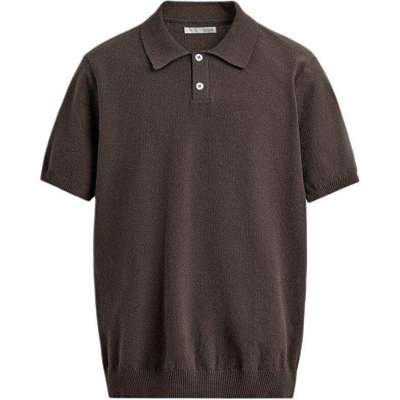 ZARA Polo Shirts Men's Brown Polo Collar Moderate Straight Fit