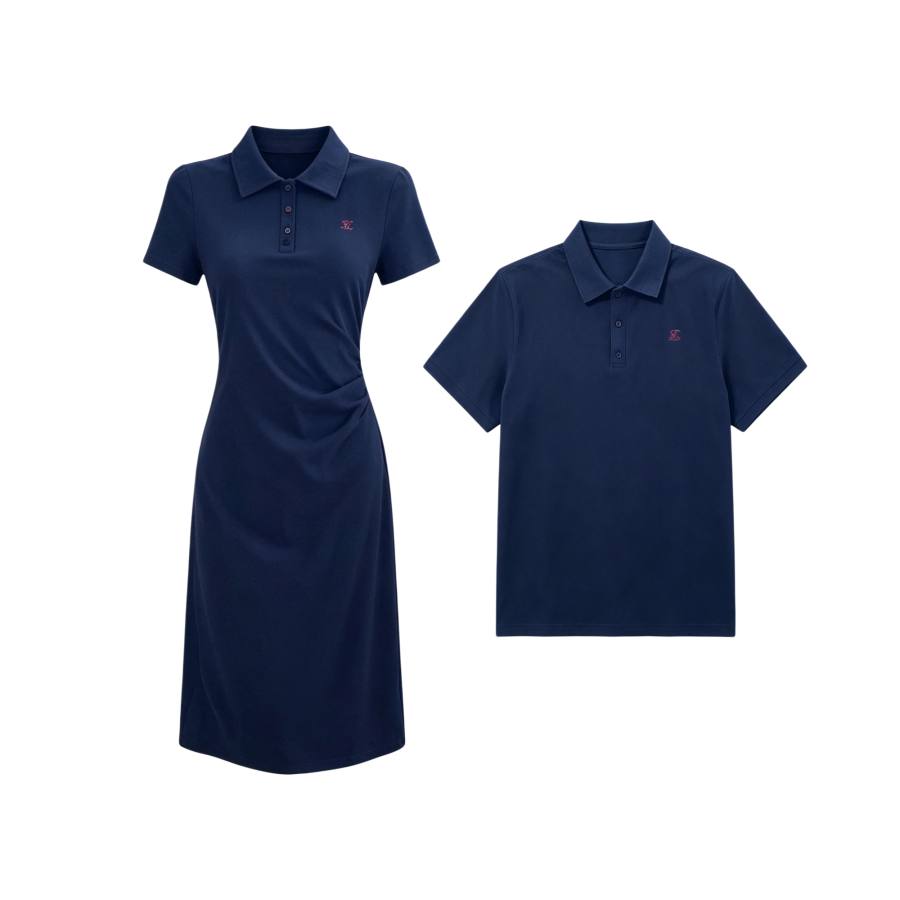 TUSHIFEI Couple Sets Women's Polo Collar Moderate Midi Skirt