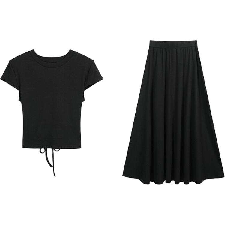 CHARM GLOW Two Piece Skirt Sets Women's Crew Neck Moderate Long Skirt