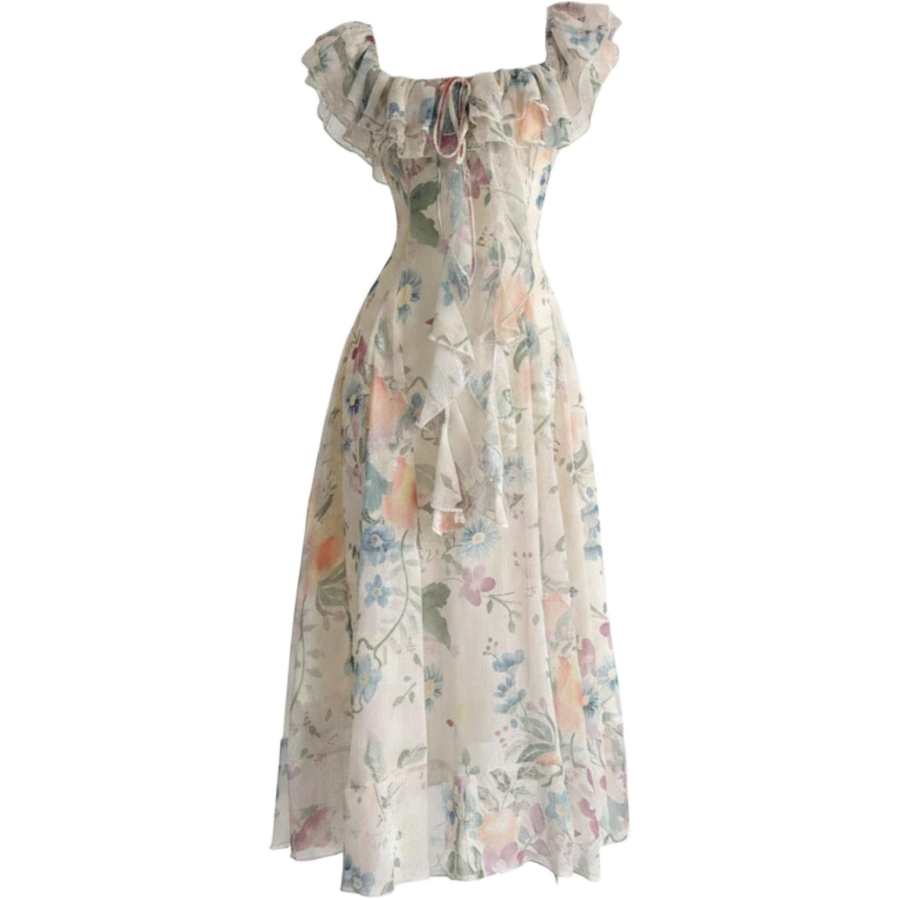 CHARM GLOW Sleeveless Dresses Women's Square Collar Moderate Long Skirt A Line Skirt
