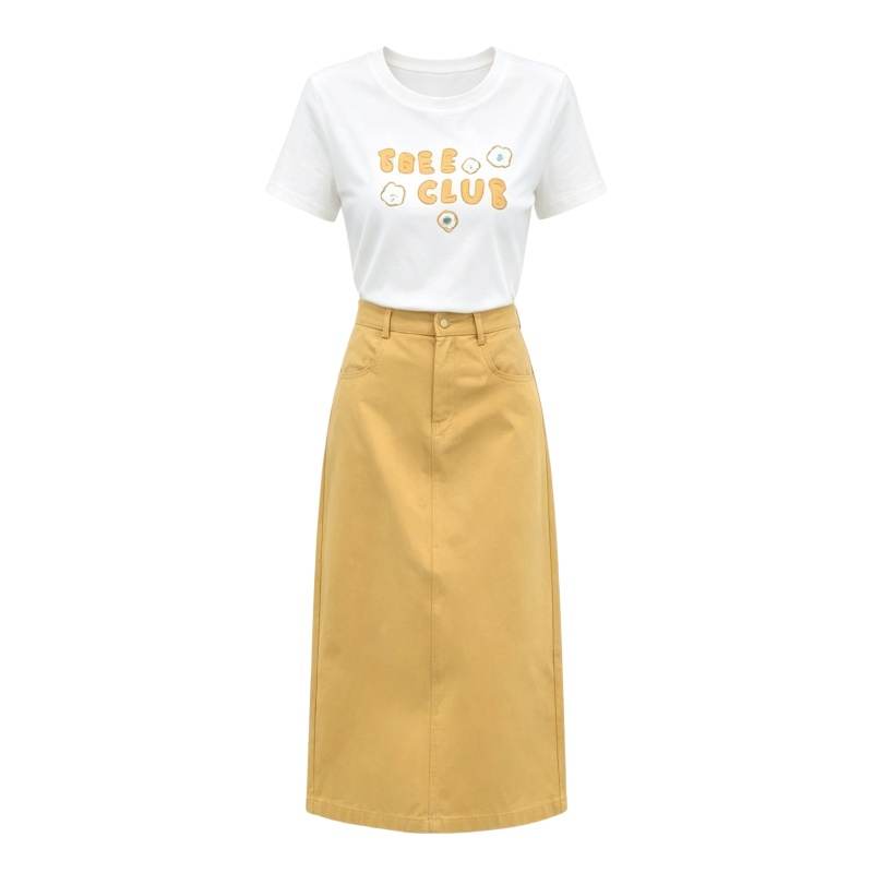 CPAURA Two Piece Skirt Sets Women's Crew Neck Moderate Long Skirt