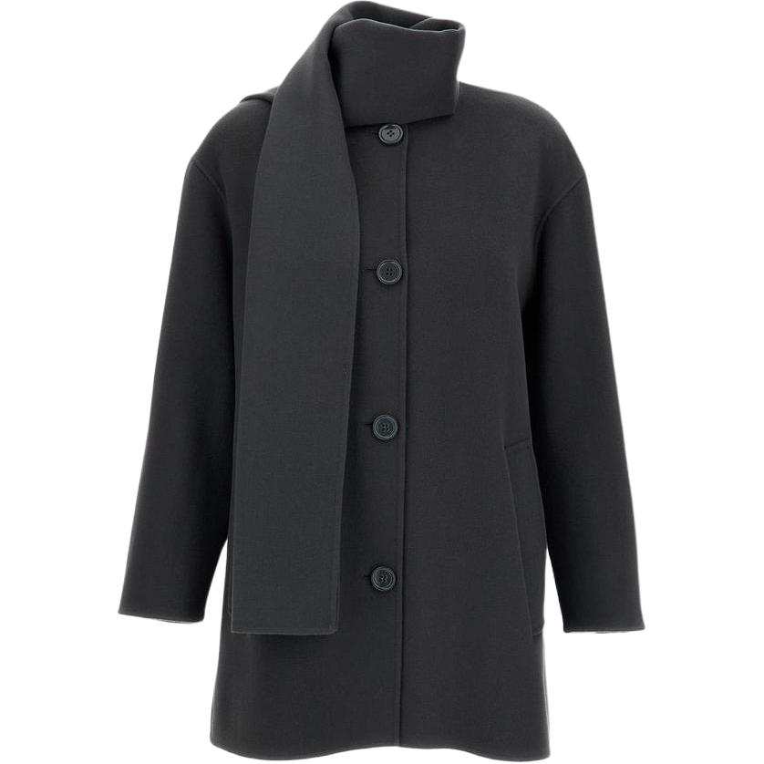 'S MAX MARA Coats Women's Dark Gray Crew Neck Moderate