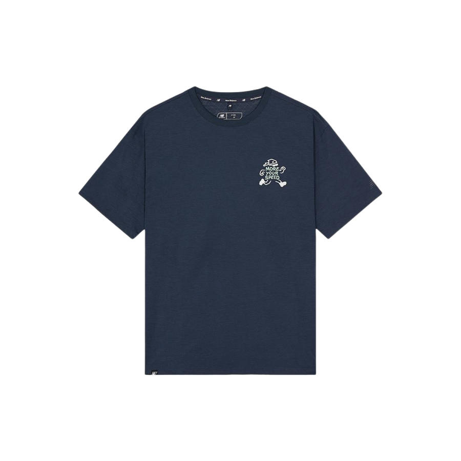 New Balance New Balance UNI FROZEN T Shirts Unisex Marine Blue Crew Neck Moderate Straight Fit
