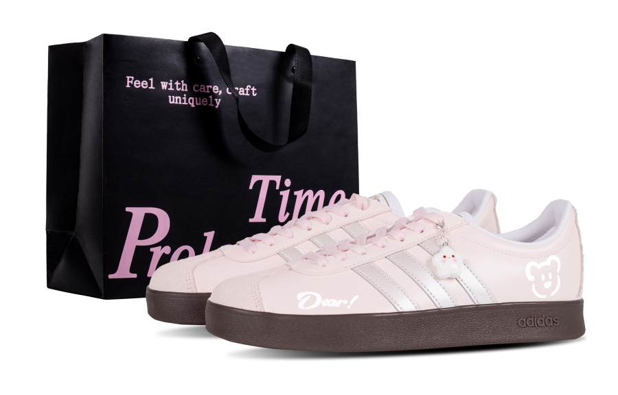 Adidas Adidas Vl Court Classic Skateboard Shoes Unisex Low Top Pink/White/Silver
