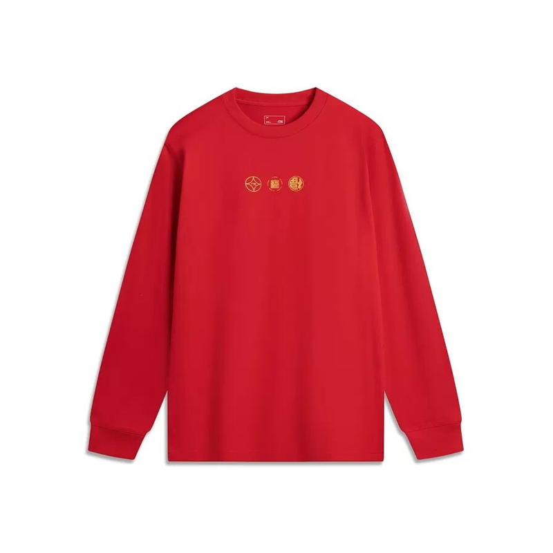 Li-Ning Li Ning Sweatshirts Men's Vermilion Long Sleeved Crew Neck Moderate