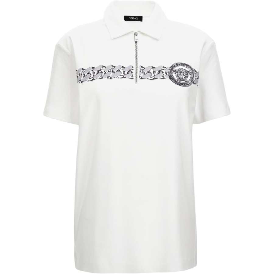 VERSACE Polo Shirts Men's White Polo Collar Moderate Straight Fit