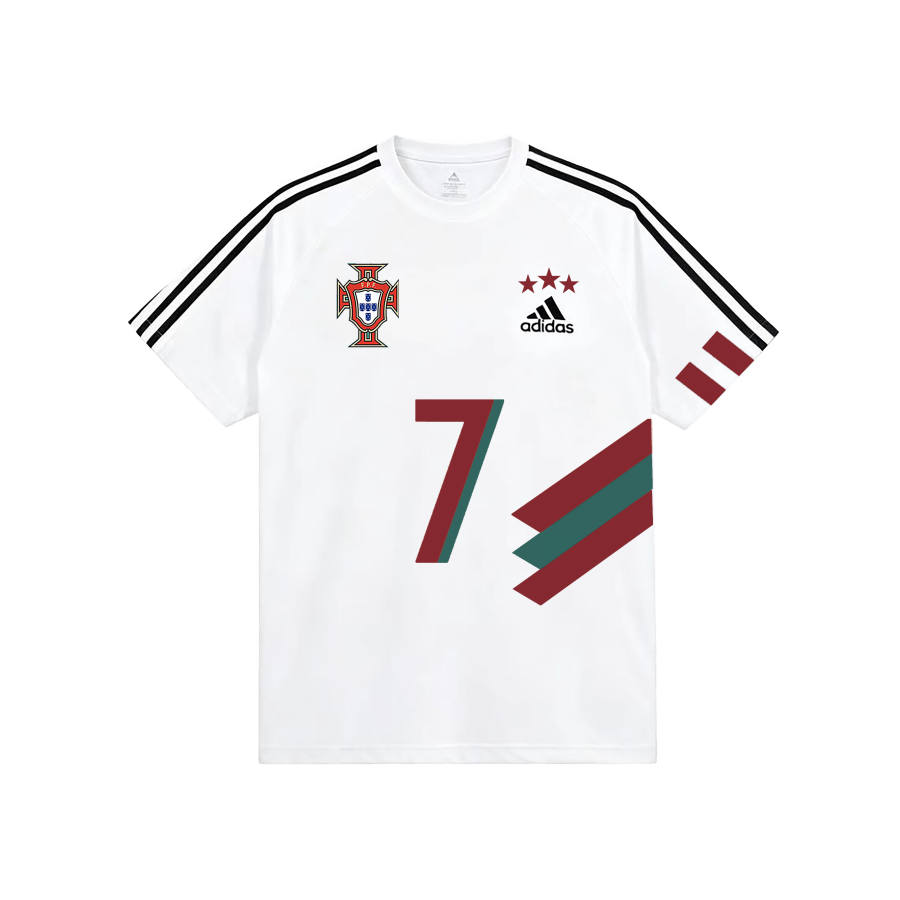 Adidas Adidas Football T Shirts Unisex White Double Sided No.7 Crew Neck Moderate Straight Fit