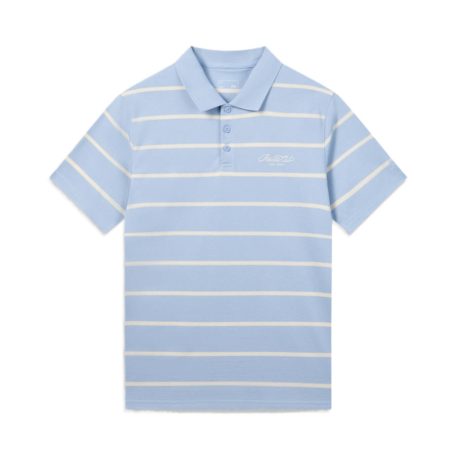 Li-Ning Li Ning Polo Shirts Men's Clear Sky Blue/White Stripes Polo Collar Moderate Straight Fit