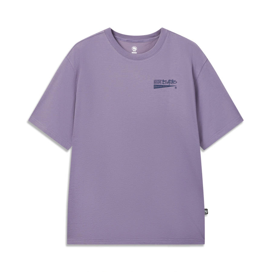 Li-Ning Li Ning Basketball Collection T Shirts Men's Ore Purple Crew Neck Moderate Straight Fit