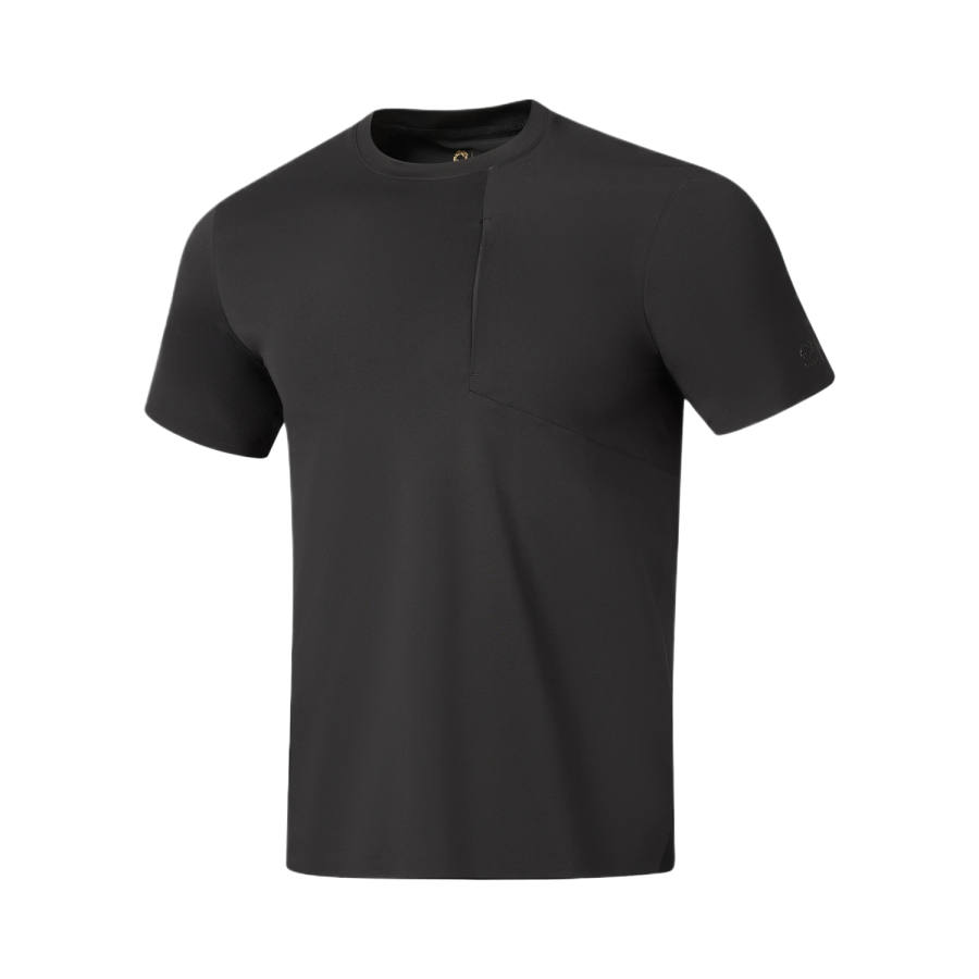 Li-Ning Li Ning Gold Logo | T Shirts Men's Black Crew Neck Moderate