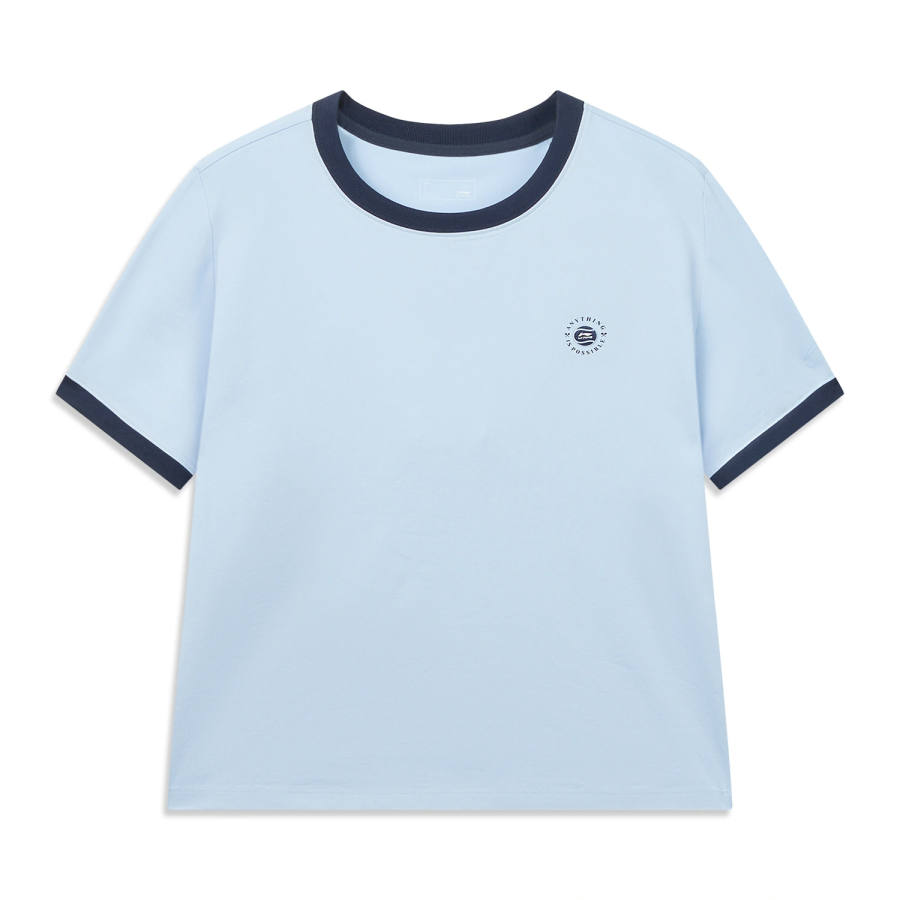 Li-Ning Li Ning Sports Life Collection T Shirts Women's Clear Sky Blue Crew Neck Moderate Straight Fit