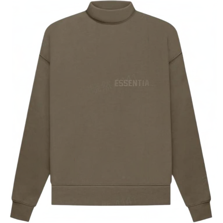 Fear Of God Essentials FW22 Essentials Mockneck Wood Logo Label Pullover Fleece Lined Sweatshirt Unisex Wood Coffee