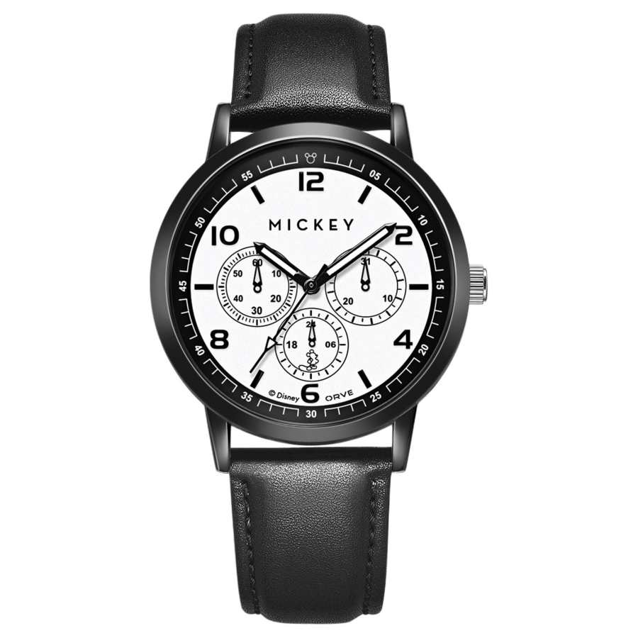 Disney Mickey Mouse Quartz Movement Artificial Leather Strap Watch Men's Watches White Dial Refined Box